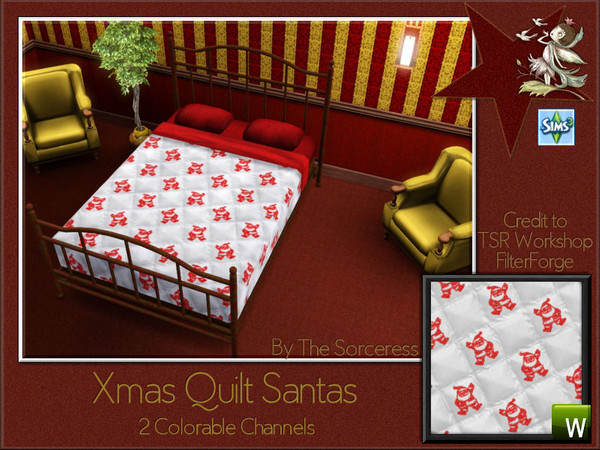 Sims 3 — JJs Xmas Quilt Santas Pattern by thesorceress — 4 Quilt Patterns with a Xmas feeling to them. 100% Seamless and