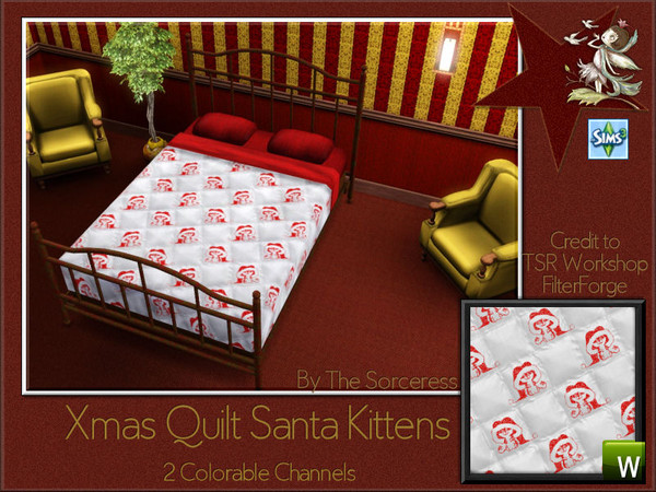 Sims 3 — JJs Xmas Quilt Santa Kittens Pattern by thesorceress — 4 Quilt Patterns with a Xmas feeling to them. 100%
