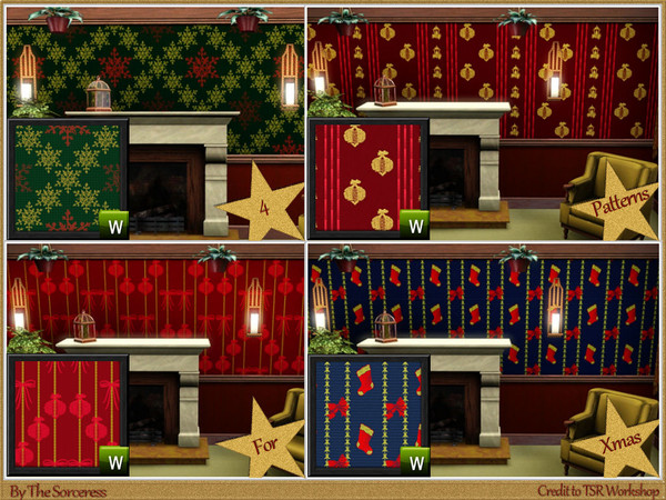 Sims 3 — 4 Xmas Patterns by thesorceress — 4 Patterns for your Xmas houses, furniture, clothes ;) Made for the ones that