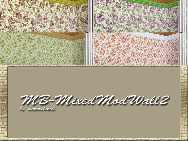 Sims 3 — MB-MixedModWall2 by matomibotaki — MB-MixedModWall2, 2 wallpapers in classic designs, each with 3 recolorable