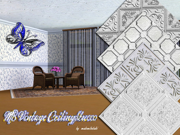 Sims 3 — MB-VintageCeilingStucco by matomibotaki — MB-VintageCeilingStucco, 4 vintage stucco design ceiling tiles with