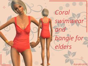 Sims 2 — Coral swimsuit with bangle by Kara_Croft — Bright coral swimsuit for your elder sims. Comes with a gold bangle