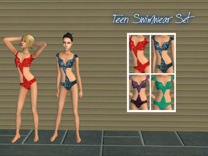 Sims 2 — Glittery Swimwear Set for Teens by Xodess — This set consists of four swimwear outfits for your Teens; red