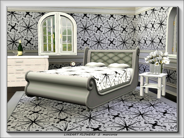 Sims 3 — Lineart Flowers 2 pattern by marcorse — Another striking black and white lineart design featuring a stylised