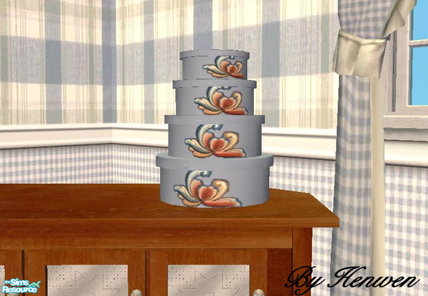 Sims 2 — Countrytime Shaker Boxes by Henwen — Recolor in a painted blue with rosemaling.