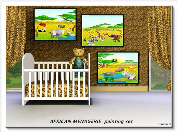 Sims 3 — African Menagerie painting set by marcorse — A set of three animal paintings for a child's room, featuring the