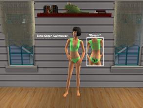 Sims 2 — [03] - Lime Green *Dream* Bikini. by Xodess — This set is for Teenagers; four bikini\'s with words on the back