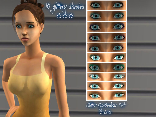 Sims 2 — Glitter Eyeshadow Set by Xodess — - This set is made up of glitter eyeshadow. - It has 10 shades. - It works for