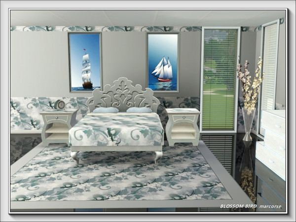 Sims 3 — Blossom Bird pattern by marcorse — A design of stylised birds of paradise nestled in blossoms and leaves,