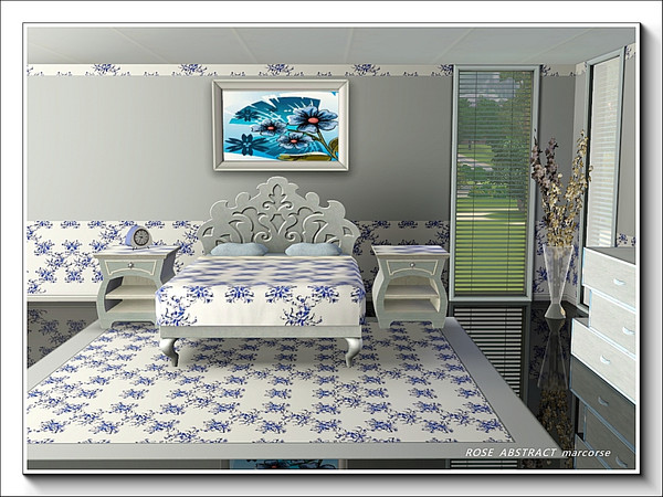Sims 3 — Rose Abstract pattern by marcorse — A pretty bedroom print in blue on white, featuring tiny rose bunches in an