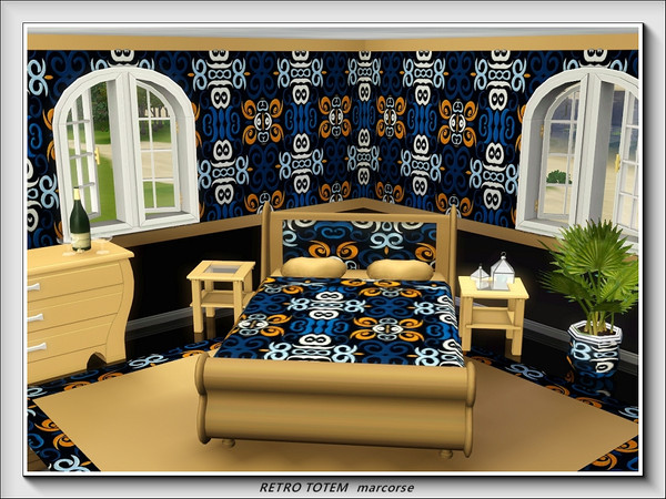 Sims 3 — Retro Totem pattern by marcorse — A bold, totem pole effect in shades of blue, orange and white.