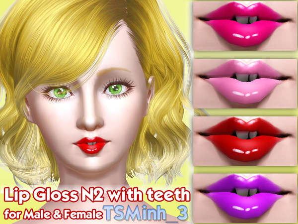 Sims 3 — Lip Gloss N2 with teeth by TsminhSims — This is a set with two type of Lip Gloss: teeth and non teeth I hope you