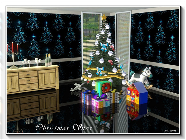 Sims 3 — Christmas Star pattern by marcorse — Stylised blue Christmas tree, with shining star, in a regular repeat