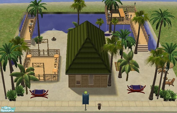Sims 2 — Seaside Cafe - with bonfire on beach by Gumby_Girl — Little seaside cafe community lot. Relax with a book in a
