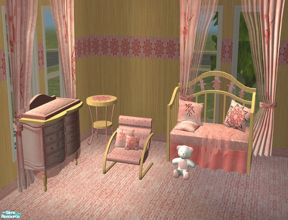 Sims 2 — Soft Dawn Nursery by Riverwillows — A soft pink recolor of my most popular set, The Twilight Nursery. Now your