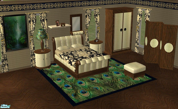 Sims 2 — Gold Coast Bedroom by Riverwillows — Wonderful bedroom made from rich dark oak, gold damask and gold silk. Made