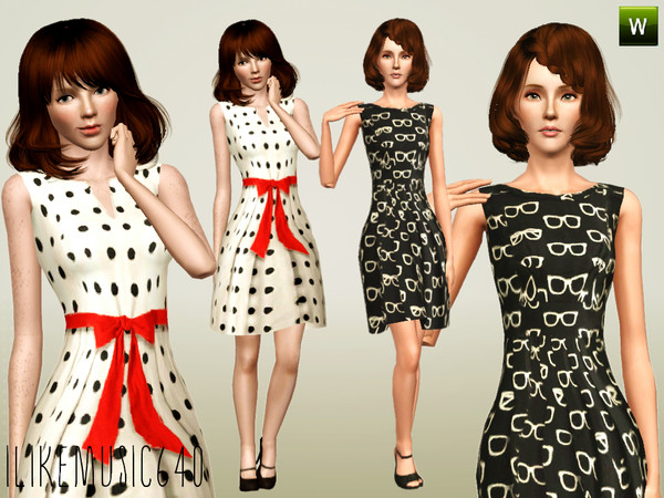 Sims 3 — Whimsy by ILikeMusic640 — A set of printed whimsical dresses. Both are recolorable.