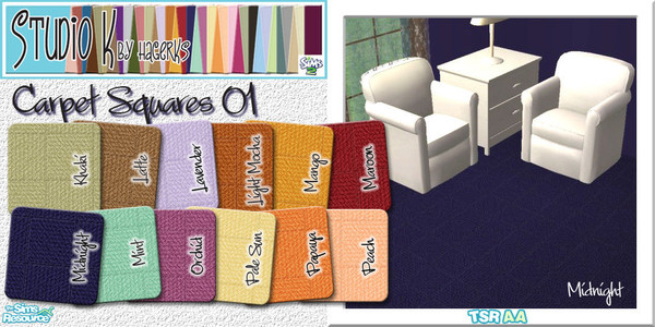 Sims 2 — Studio K Carpet Squares 01_02 by StudioKhagerks — 13-24 of 36 colors. Category: Carpet. Price: 6 simoleons.