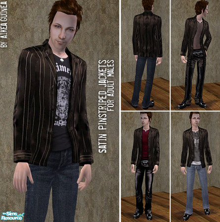 Sims 2 — Satin Pinstripe Jackets for Adult Males by aikea_guinea — Set includes four complete outfits, base game