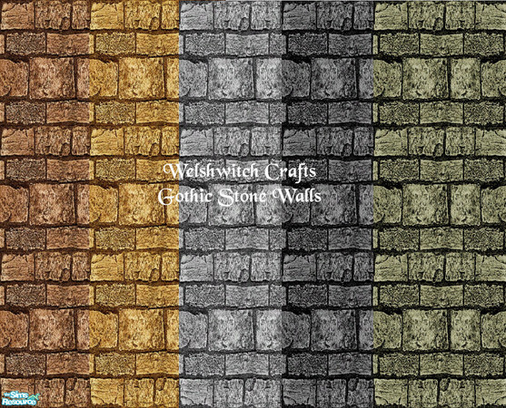 Sims 2 — Gothic Stone Walls by WelshWitch — Great stone walls for your cottages, castles & medieval homes. Set of