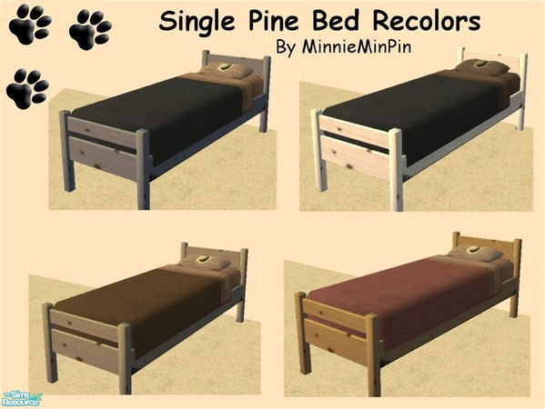 Sims 2 — Single Pine Bed Recolors by MinnieMinPin — 4 recolors of the single pine bed (it already comes in blue) that