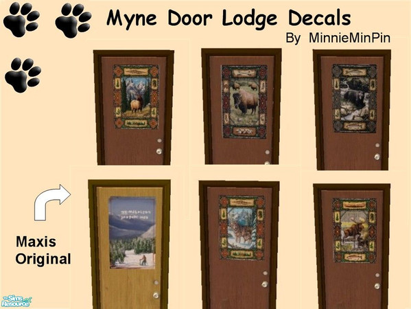 Sims 2 — Myne Door Decals -  Lodge Set by MinnieMinPin — You can change the decals on your Myne Door ~ So here\'s some