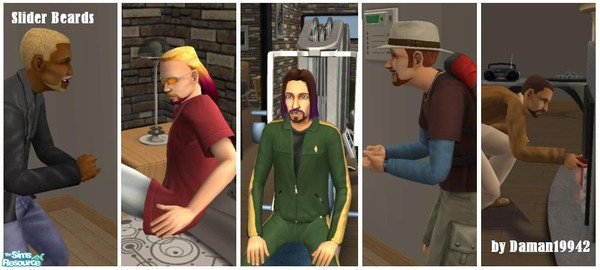 Sims 2 — Slider Beard Recolors by daman19942 — Recolors of an original styled beard by Gabi. Funky and red, brown, blonde