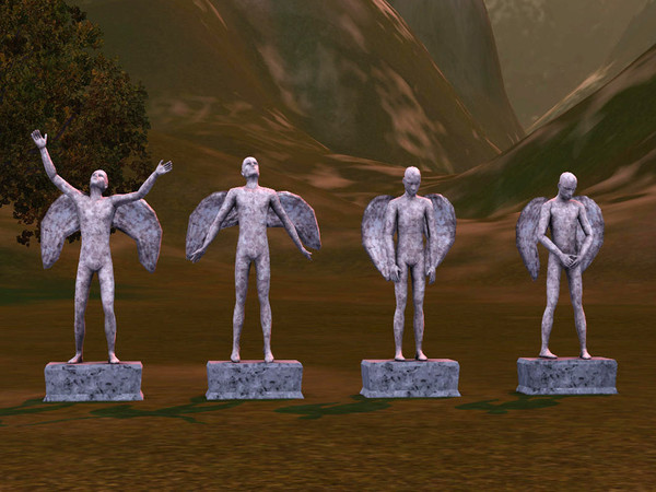 Sims 3 — Male Angel Statues by sim_man123 — A small set of four male angel statues in various poses. Perfect for use in