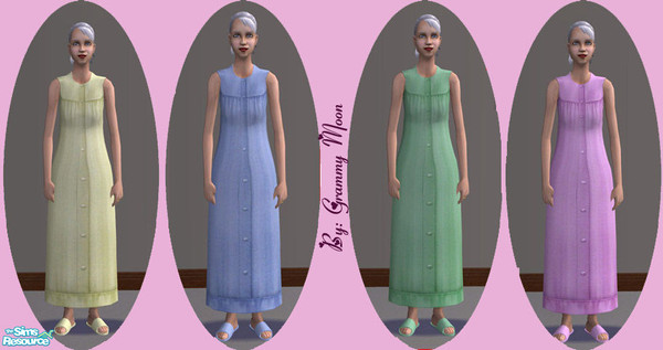 Sims 2 — Grammy\'s Long Button Up Nightgown Set by Grammy_Moon — A set of long, sleeveless, button up nightgowns for