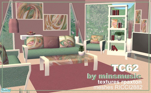 Sims 2 — TC62 Liquid Spring Living by minsmusic — A light and colourful modern living room from texture challenge 62.