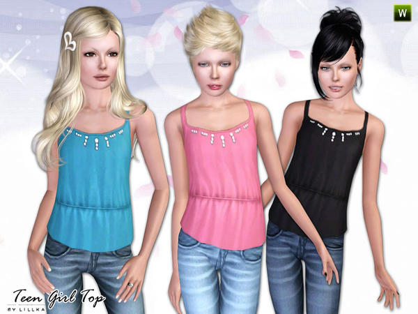 Sims 3 — Teen Girl Top 01 by lillka — Summer top with beads for teen girls. Everyday/Formal 3 styles/recolorable I hope