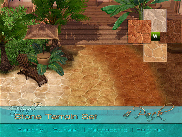 Sims 3 — Playful Stone Terrain Set by Playful — Featuring four high quality Spanish Mediterranean inlaid stonework