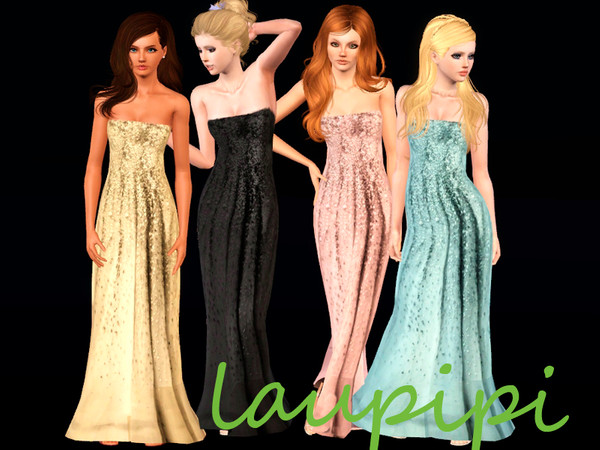 Sims 3 — Hollywood Gold by laupipi2 — New long recolorable strapless new dress. This dress has also some lentils! Your