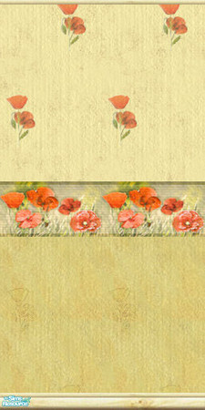 Sims 2 — Goodbye Summer - wall03 by perelinka — Yellow wallpaper with poppies and stripe (centre).