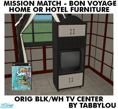 Sims 2 — TL - MM BonVoyage HOH OrigBlackWh TVCenter by TabbyLou — TV Center for Recolor of Bon Voyage Furniture for Home