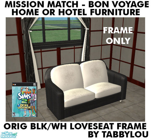 Sims 2 — TL - MM BonVoyage HOH OrigBlackWh LoveseatFrame by TabbyLou — Loveseat Frame ONLY (Black&White) for Recolor