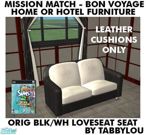 Sims 2 — TL - MM BonVoyage HOH OrigBlackWh LoveseatSeat by TabbyLou — Loveseat Seat in White Leather (Cushion ONLY) for