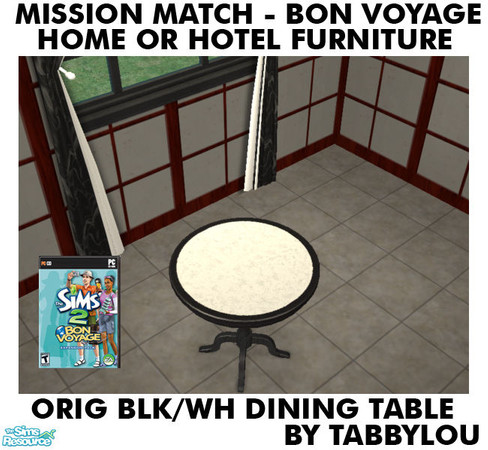 Sims 2 — TL - MM BonVoyage HOH OrigBlackWh DiningTable by TabbyLou — Dining Table for Recolor of Bon Voyage Furniture for