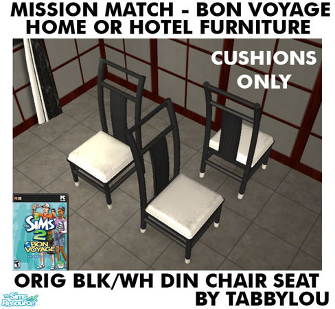 Sims 2 — TL - MM BonVoyage HOH OrigBlackWh DinChairSeat by TabbyLou — Dining/Desk Chair Seat in White Leather (Cushion