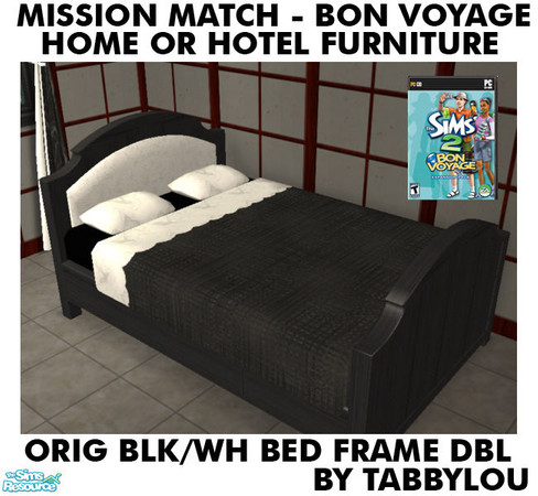 Sims 2 — TL - MM BonVoyage HOH OrigBlackWh BedFrameDbl by TabbyLou — Double Bed Frame for Recolor of Bon Voyage Furniture
