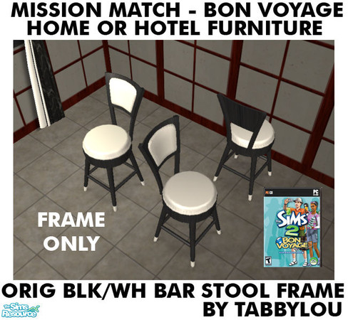 Sims 2 — TL - MM BonVoyage HOH OrigBlackWh BarStoolFrame by TabbyLou — Bar Stool Frame ONLY in Blk/White for Recolor of