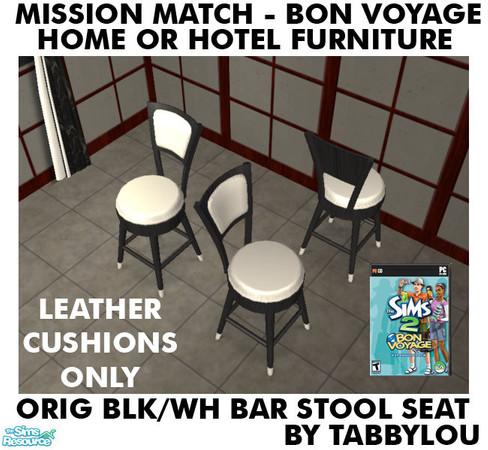 Sims 2 — TL - MM BonVoyage HOH OrigBlackWh BarStoolSeat by TabbyLou — Bar Stool Seat in White Leather (Cushion ONLY) for