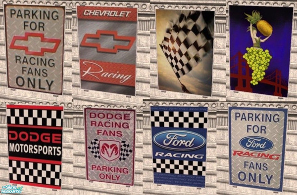 Sims 2 — Nascar Racing Signs  by MinnieMinPin — 7 racing posters ~ Found under the lady holding the pineapple. 2 tiled.