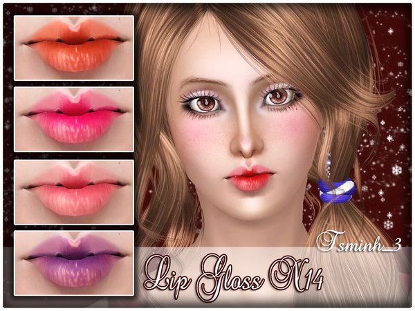 Sims 3 — Lip Gloss N14 by TsminhSims — A New Lip Gloss Set for your Sims. - Without teeth ver: 3 recolor chanels - With