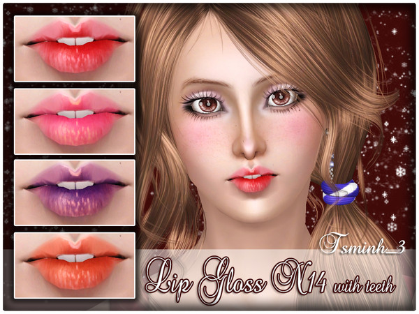 Sims 3 — Lip Gloss N14 with Teeth by TsminhSims — A New Lip Gloss Set for your Sims. - Without teeth ver: 3 recolor