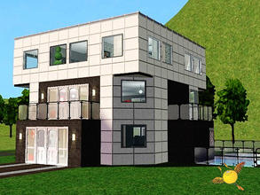 Sims 2 — evi2s Panorama End by evi — A modern minimalistic house. Top floor: 4 bedrooms and bathroom. Middle floor: An
