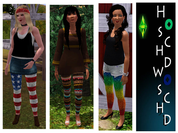 Sims 3 — teen_to_elder_female_printed_leggings by hoschdwoschd2 — three different printed leggings for female teenagers,