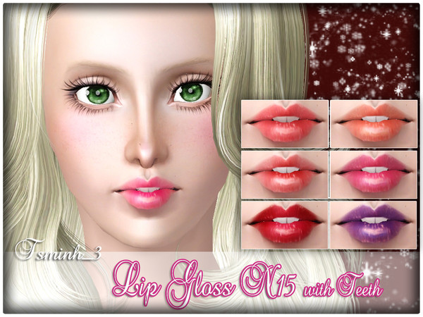 Sims 3 — Lip Gloss N15 with Teeth by TsminhSims — A New Lip Gloss Set for your Sims. - Without teeth ver: 4 recolor