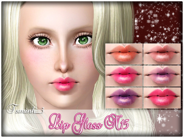 Sims 3 — Lip Gloss N15 by TsminhSims — A New Lip Gloss Set for your Sims. - Without teeth ver: 4 recolor chanels - With