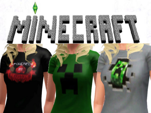 Sims 3 — Minecraft T-Shirts Set - Female V. by mhmattman — A set of 3 Minecraft shirts - 'Creeper Face' 'Creeper Inside'